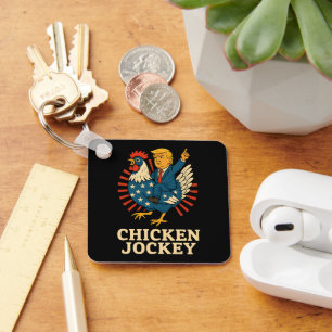 Llavero Meme divertido de Jockey sobre pollo Trump