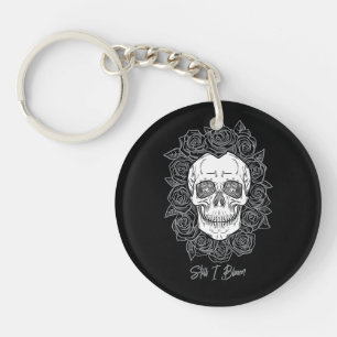 Llavero ¡Memento Mori! Calavera y Rosas, mano dibujada