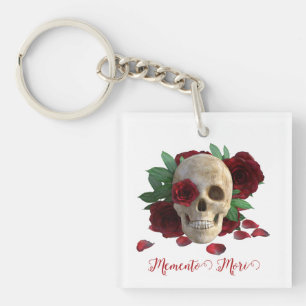 Llavero Memento Mori. Cráneo con rosas rojas