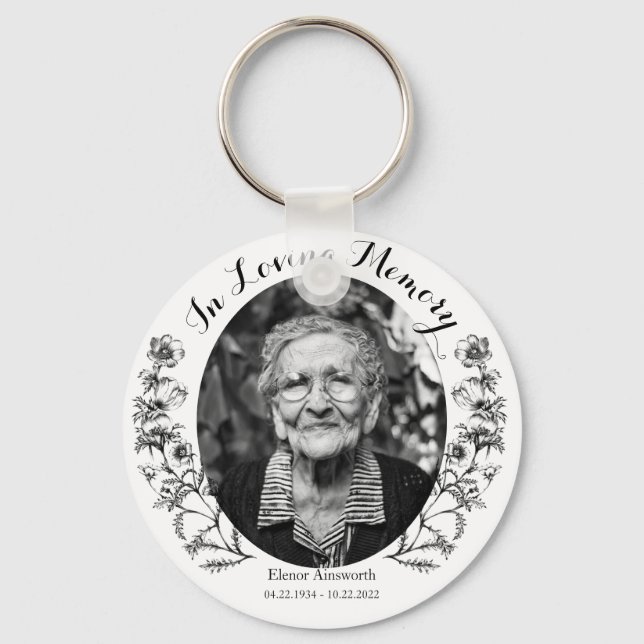 Llavero Memorial Keepsake Personalizado floral foto blanca (Anverso)