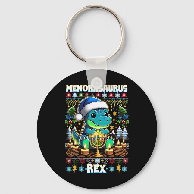 Llavero Menorasaurus Rex Dino Trex Suéter Feo de Navidad  (Anverso)