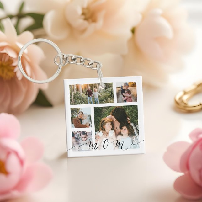 Llavero Mensaje especial de Collage de fotos familiar de m (Mom Family Photo Collage Special Message Keepsake Keychain)