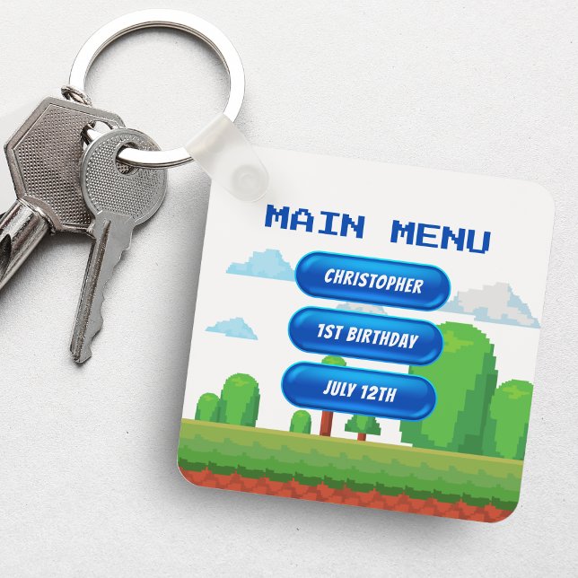 Llavero Menú de videojuegos retro Fiesta de cumpleaños (Retro Video Game Menu Photo Birthday Party Keychain
)