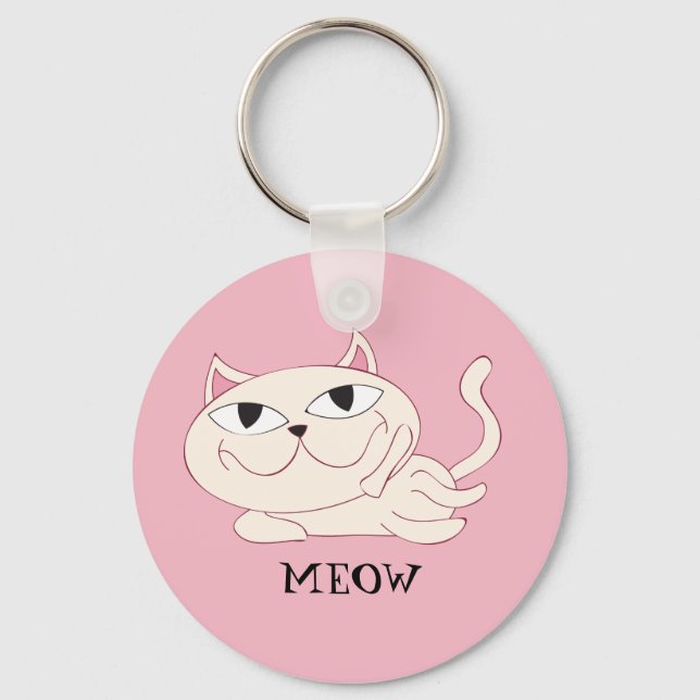 Llavero MEOW: Chillin de gato rosa' (Anverso)
