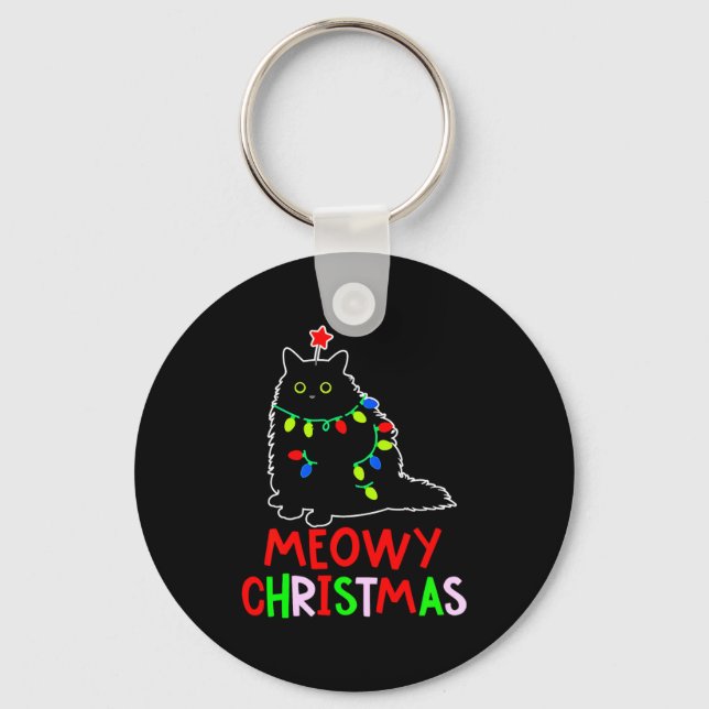 Llavero Meowy Christmas Xmas Lights Black Cat Pajamas  (Anverso)