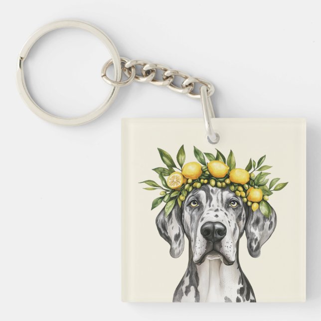 Llavero Merle Great Dane Dog Lemon Crown (Frente)