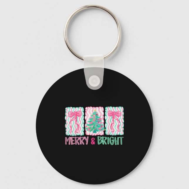 Llavero Merry &amp; Bright Coquette Preppy Bow Xmas Tree W (Anverso)