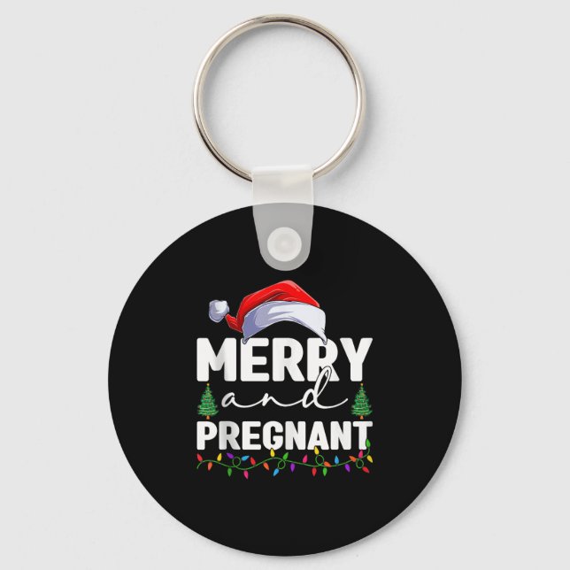 Llavero Merry And Pregnant Christmas Pregnancy Announcemen (Anverso)