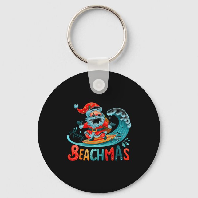 Llavero Merry Beachmas Santa Surfing Retro Design  (Anverso)