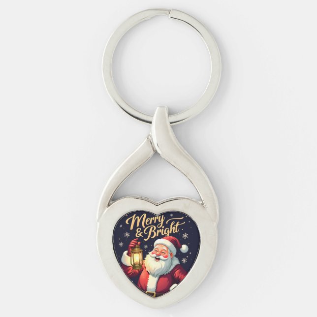 Llavero Merry Bright Santa Holding Lantern Illustration (Anverso)