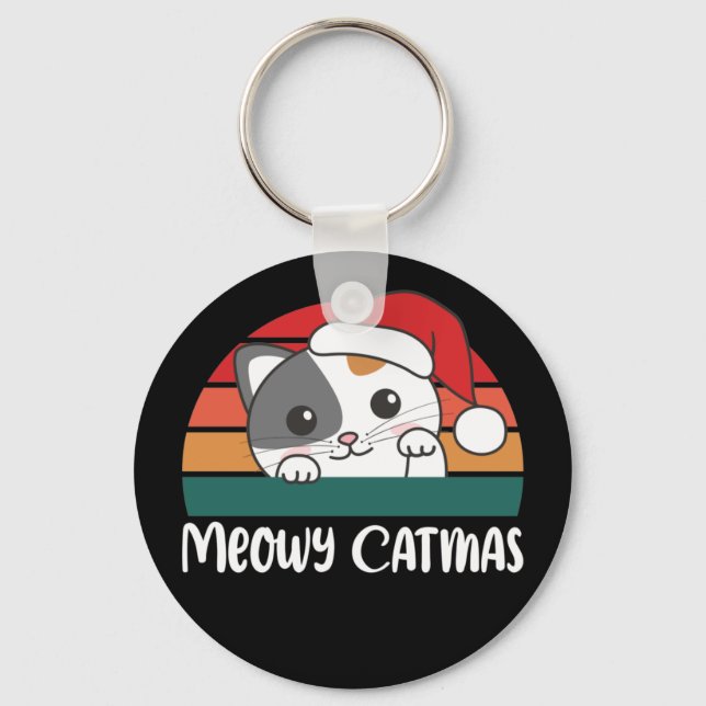 Llavero Merry Catmas Funny Cat Navidades Pun Keychain (Anverso)
