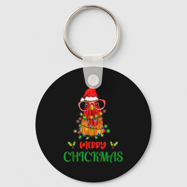 Llavero Merry Chickmas Ornament Lights Chicken Farmer Chri (Anverso)