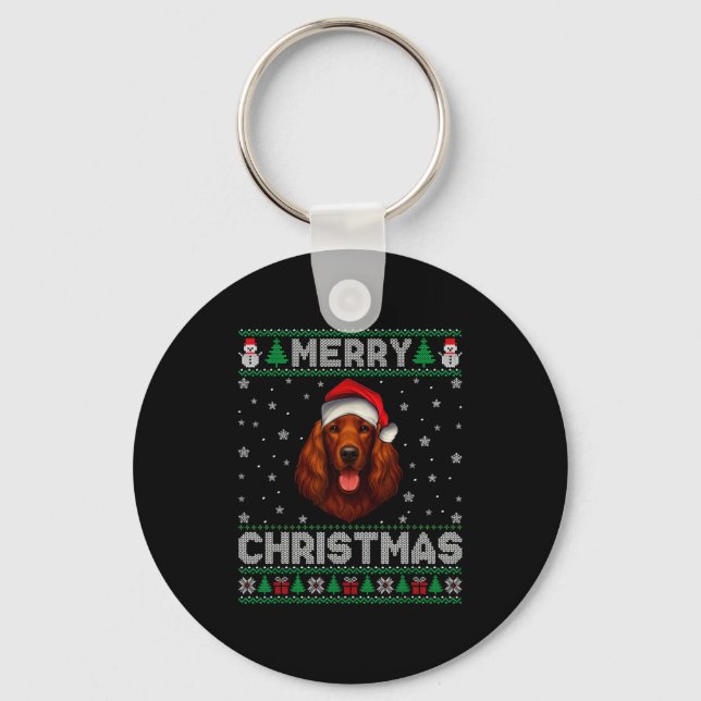 Llavero Merry Christmas 2025 Irish Setter Santa Hat Ugly X (Anverso)