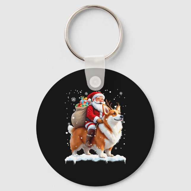 Llavero Merry Christmas 2025 Santa Riding Corgi Dog Xmas  (Anverso)