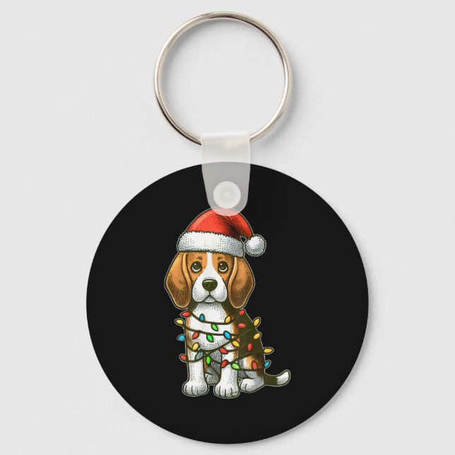 Llavero Merry Christmas Beagle Santa Christmas Lights Dog  (Anverso)