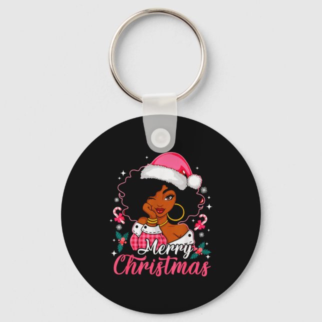 Llavero Merry Christmas Black Afro African American Girl S (Anverso)