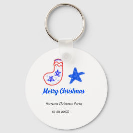 Llavero Merry Christmas blue star red stockings name date 