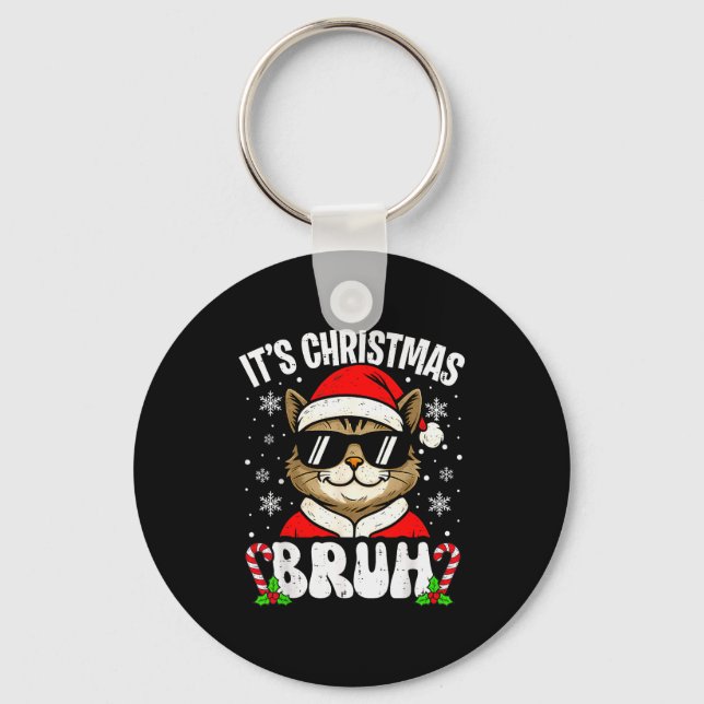 Llavero Merry Christmas Bruh Funny Cat Kitten Xmas Men Boy (Anverso)