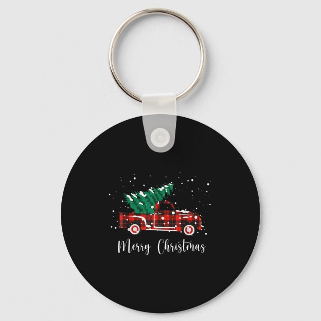 Llavero Merry Christmas Buffalo Truck Tree Red Plaid  (Anverso)