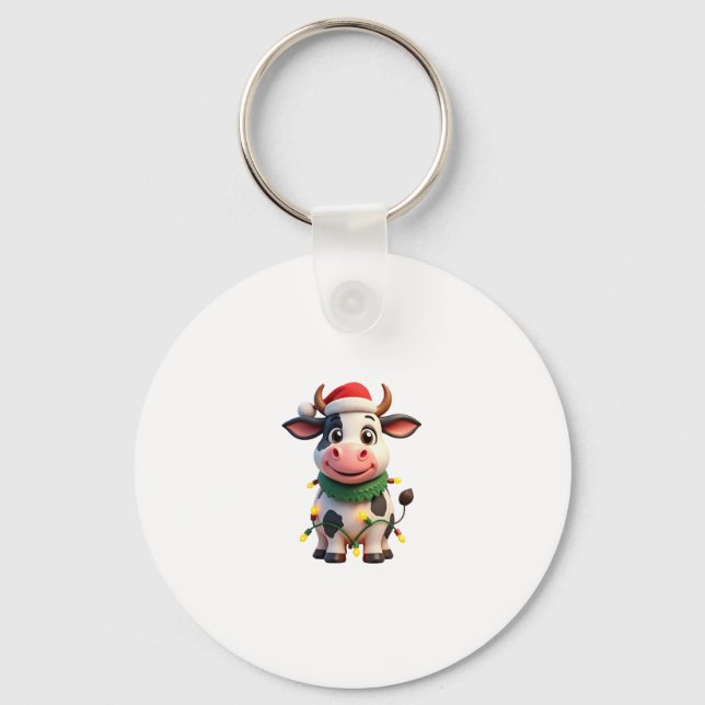 Llavero Merry Christmas Cow Santa Christmas Lights Cow Xma (Anverso)