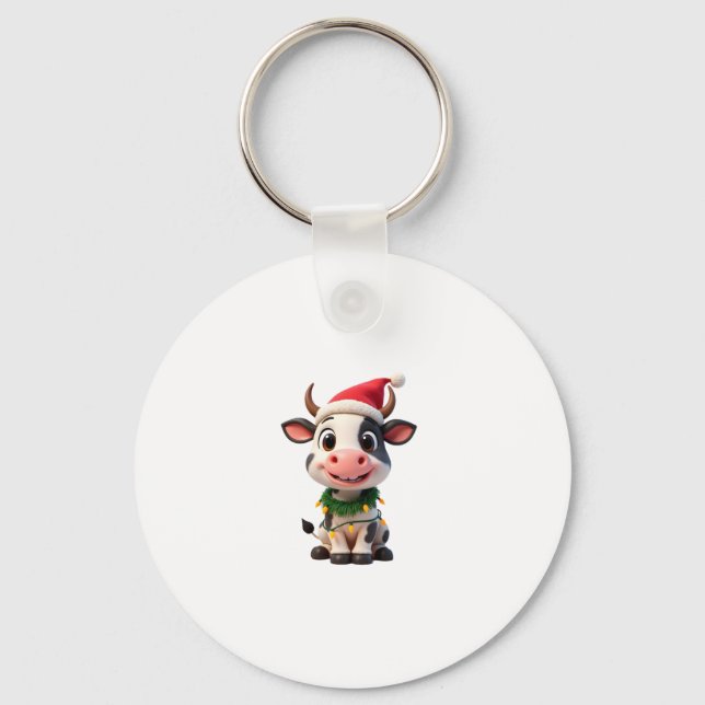 Llavero Merry Christmas Cow Santa Christmas Lights Cow Xma (Anverso)