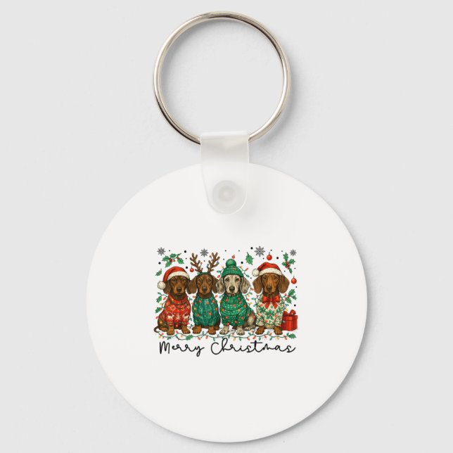 Llavero Merry Christmas Dachshund Dog Retro Xmas Puppy Men (Anverso)