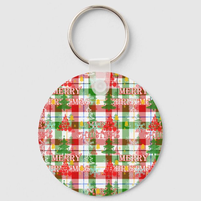Llavero Merry Christmas Decorated Plaid Tartán (Anverso)