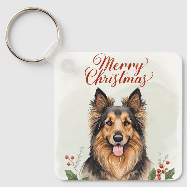 Llavero Merry Christmas Dog Festive Holiday Keychain Charm (Anverso)