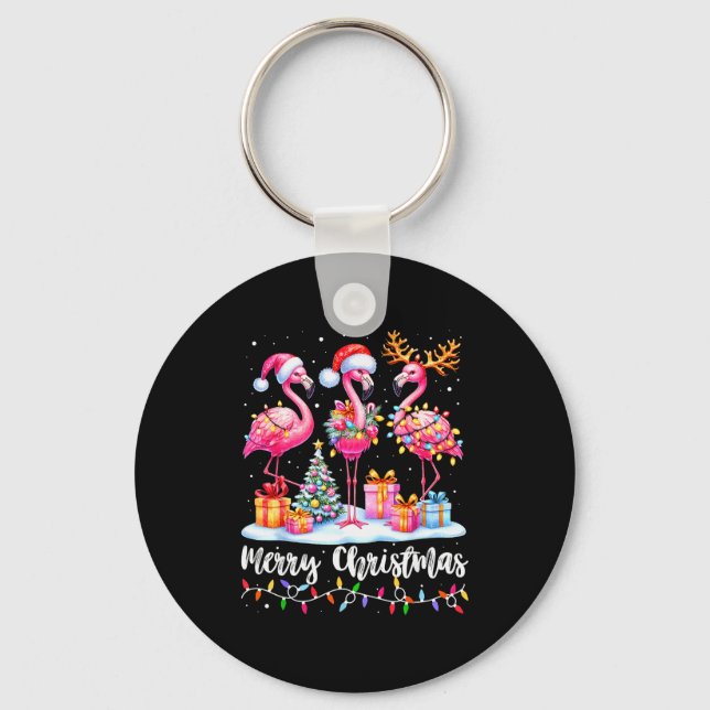 Llavero Merry Christmas Flamingo Santa Hat Xmas Pajamas Ho (Anverso)