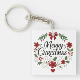 Llavero Merry Christmas Floral Wreath Keychain
