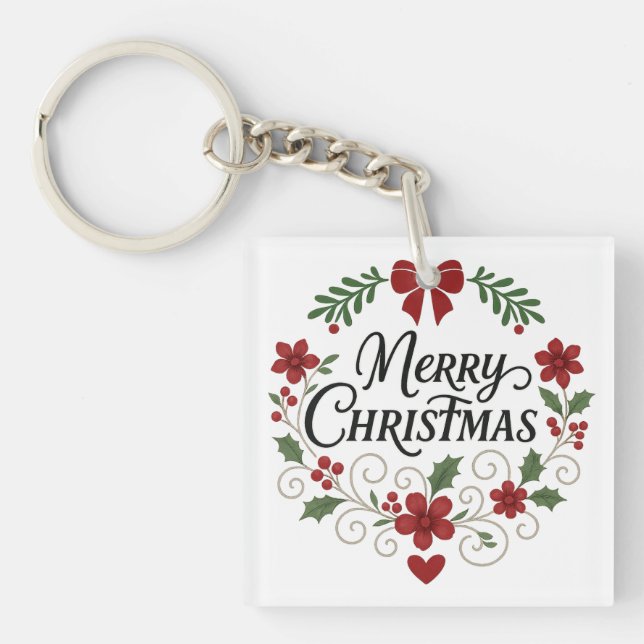 Llavero Merry Christmas Floral Wreath Keychain (Frente)