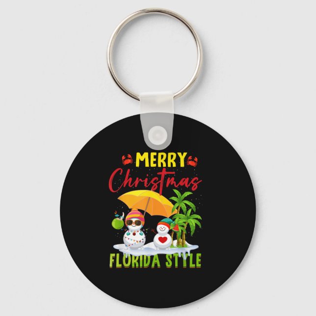Llavero Merry Christmas Florida Style Snowman Summer Vacat (Anverso)
