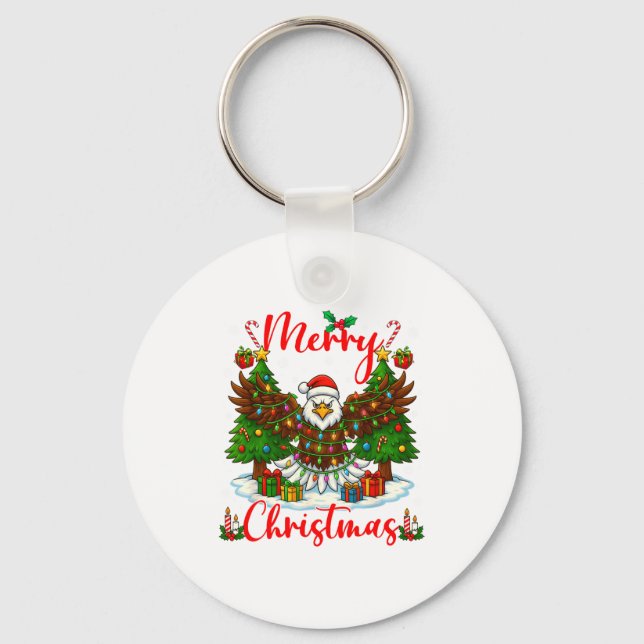 Llavero Merry Christmas Funny Bald Eagle Lover Xmas Lights (Anverso)