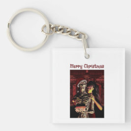 Llavero Merry Christmas. Funny skeleton with woman