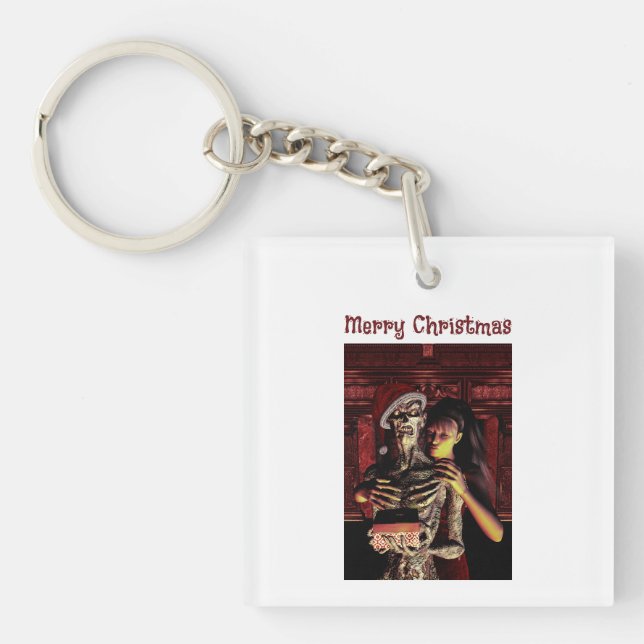 Llavero Merry Christmas. Funny skeleton with woman (Frente)