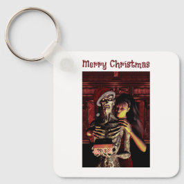 Llavero Merry Christmas. Funny skeleton with woman