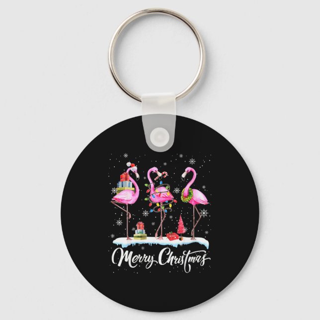 Llavero Merry Christmas Hat Santa Flamingo Light Christmas (Anverso)