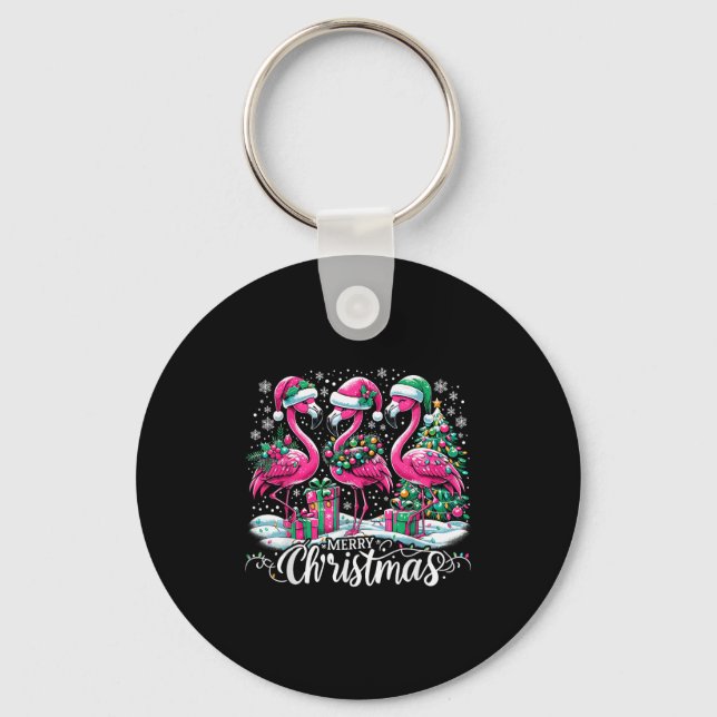 Llavero Merry Christmas Hat Santa Flamingo Light Christmas (Anverso)