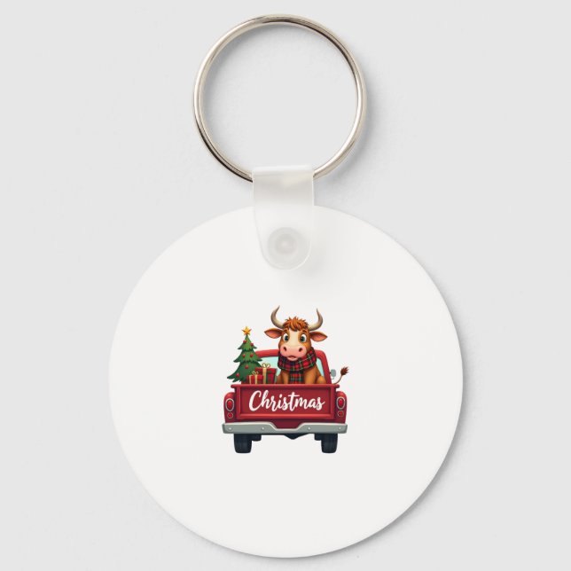 Llavero Merry Christmas Highland Cow Christmas Tree Red Tr (Anverso)
