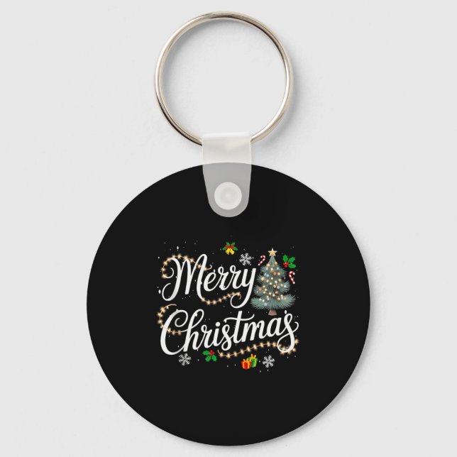 Llavero Merry Christmas Lights Red Santa Hat Xmas Men Wome (Anverso)