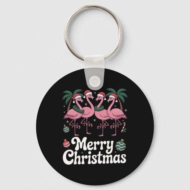 Llavero Merry Christmas Nk Flamingo Santa Hat Xmas Light T (Anverso)