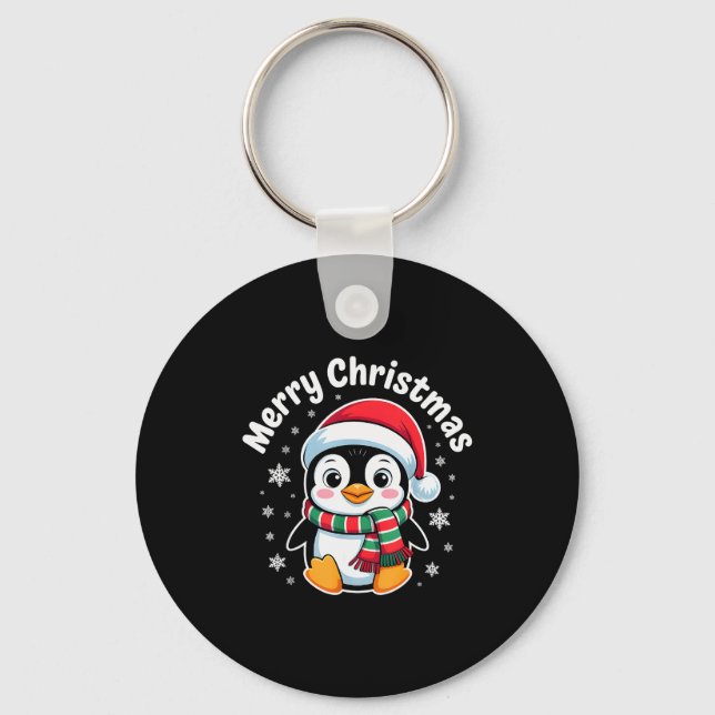 Llavero Merry Christmas Penguin Cute Santa Hat Winter Holi (Anverso)