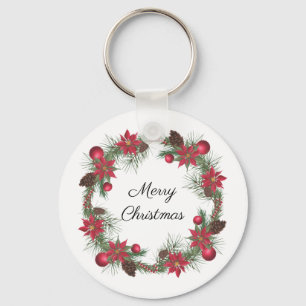 Llavero Merry Christmas Poinsettia Wreath
