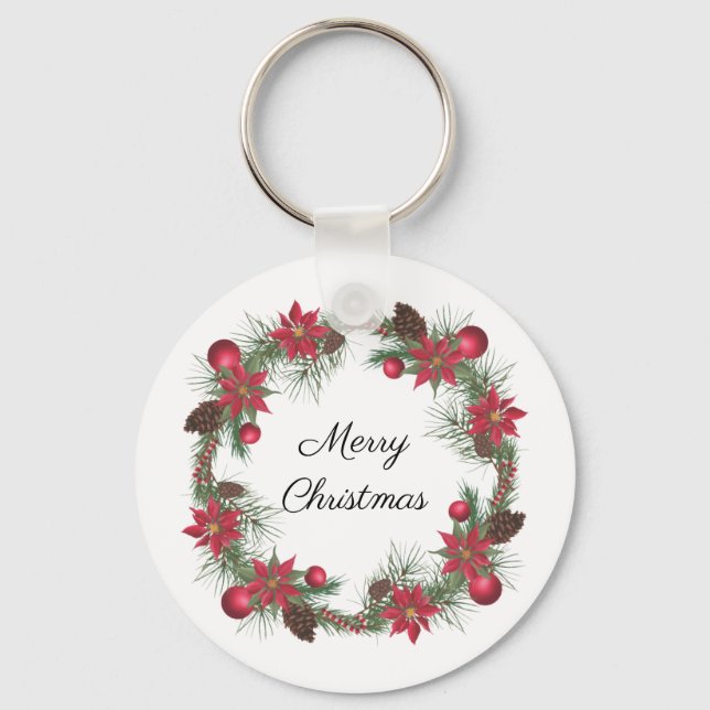 Llavero Merry Christmas Poinsettia Wreath (Anverso)