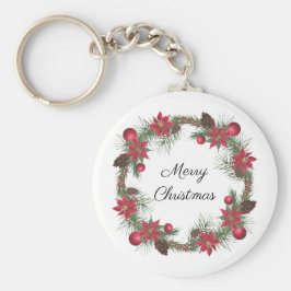 Llavero Merry Christmas Poinsettia Wreath