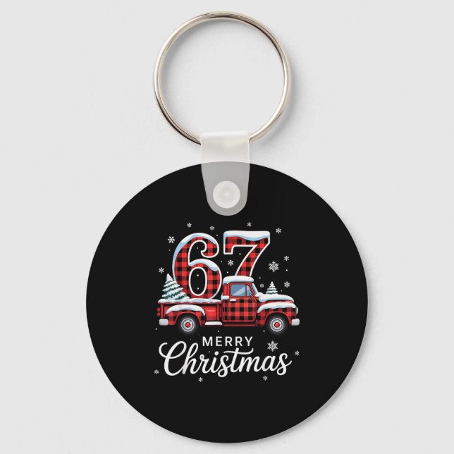 Llavero Merry Christmas Red Plaid Truck Buffalo Family 67  (Anverso)
