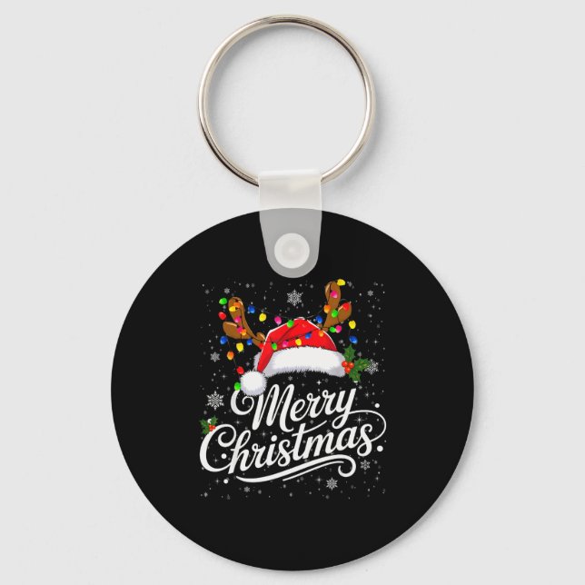 Llavero Merry Christmas Red Santa Hat Reindeer Family Xmas (Anverso)