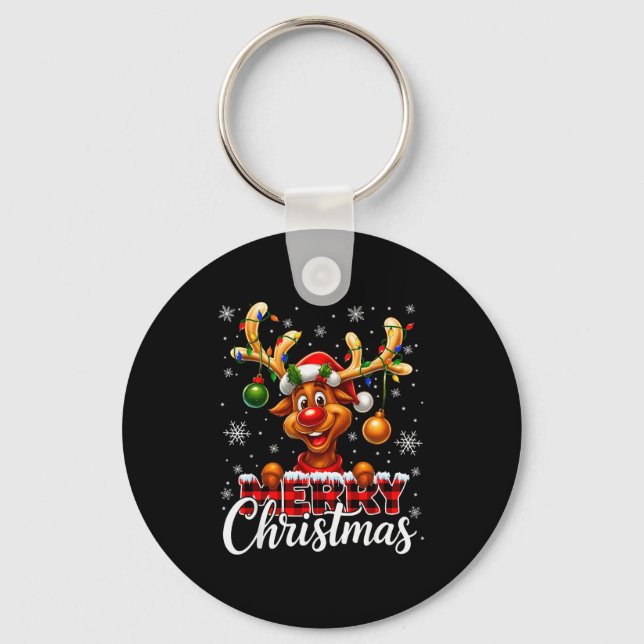 Llavero Merry Christmas Reindeer Plaid Pajamas Xmas Shirts (Anverso)