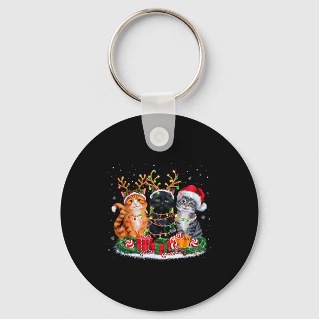 Llavero Merry Christmas Santa Cat Light Gorgeous Reindeer  (Anverso)