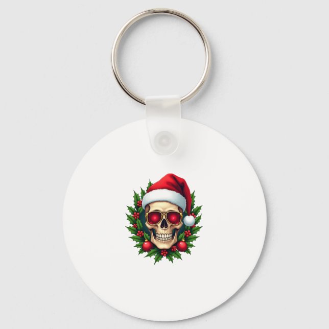 Llavero Merry Christmas Sugar Skull Santa Hat Family Xmas  (Anverso)